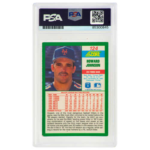 Howard Johnson Signed New York Mets 1990 Score Baseball Card #124 - (PSA Encapsulated) - Image 2