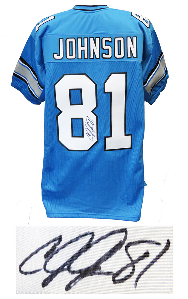 Calvin Johnson Signed Blue Custom Football Jersey