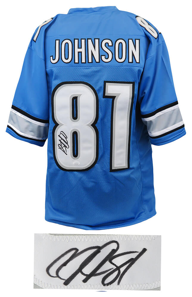 Calvin Johnson Autographed and Framed Blue Lions Jersey Auto JSA COA (D2-L)