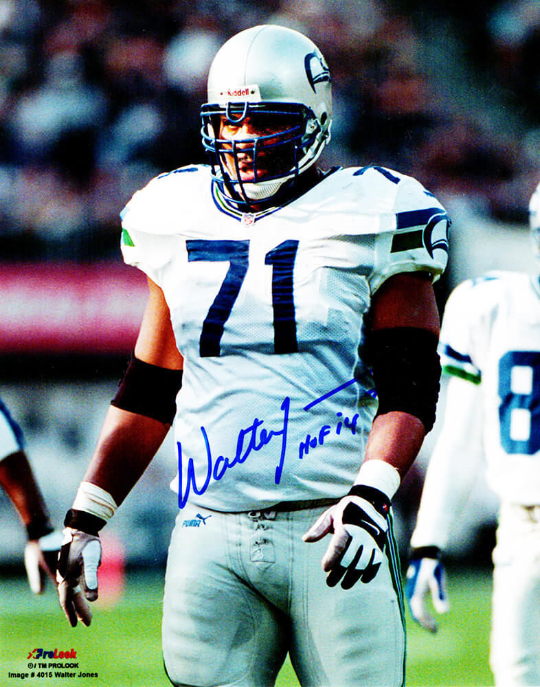 Walter Jones Signed Seattle Seahawks White Jersey Action 8×10 Photo  w/HOF'14 – Schwartz Sports Memorabilia