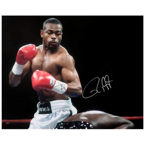 Roy Jones Jr. Signed Boxing White Trunks Action 16x20 Photo