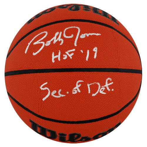Bobby Jones Signed Wilson Indoor/Outdoor NBA Basketball w/HOF'19 & Sec of Def