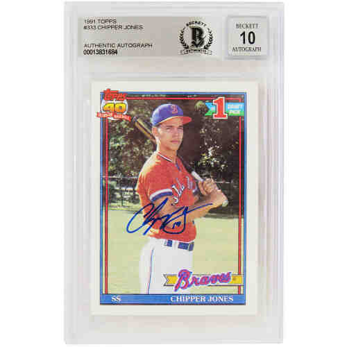Chipper Jones Signed Atlanta Braves 1991 Topps Rookie Baseball Card #333 - (Beckett / Auto Grade 10)