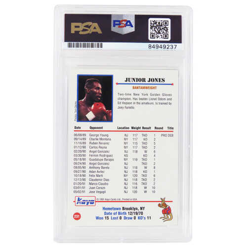 Junior Jones Signed 1991 Kayo Boxing Trading Card #231 w/Poison - (PSA Encapsulated) - Image 2