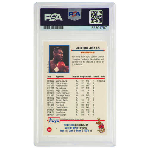 Junior Jones Signed 1991 Kayo Boxing Card #231 w/Poison - (PSA Encapsulated) - Image 2