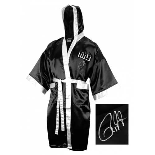 Roy Jones Jr. Signed Title Black With White Trim Boxing Robe With Hood - Image 2