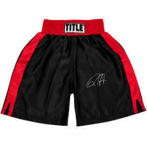 Roy Jones Jr. Signed Title Black With Red Trim Boxing Trunks