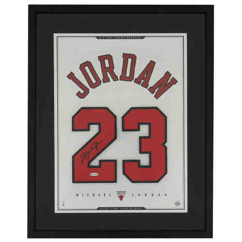 Michael Jordan Signed & Framed 20x26 Chicago Bulls White Jersey Numbers Piece - (UDA)
