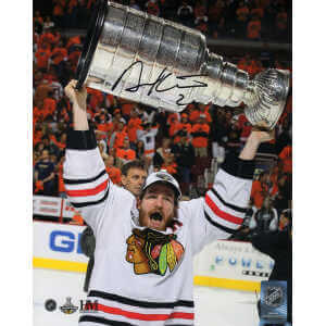 Duncan Keith Signed Chicago Blackhawks 2015 Stanley Cup Holding Trophy 8x10 Photo