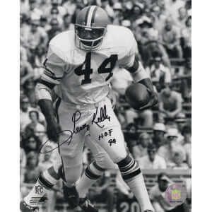 Leroy Kelly Signed Cleveland Browns B&W With Football Action 8x10 Photo w/HOF'94
