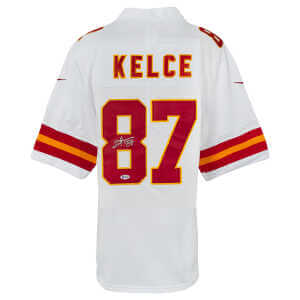 Travis Kelce Signed White Custom Jersey - (Beckett)