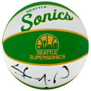 Shawn Kemp Signed Seattle Supersonics Wilson Retro NBA Mini Logo Basketball