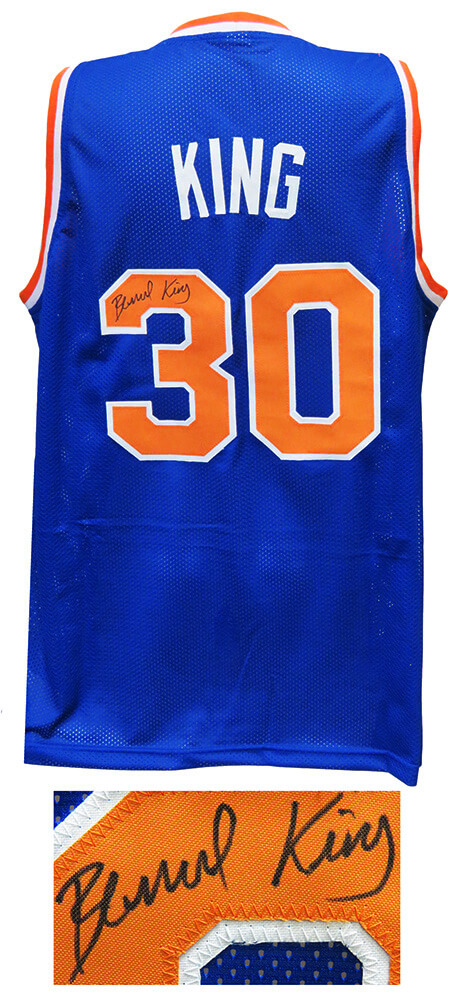 Schwartz Sports Memorabilia KINJRY200 Bernard King Signed Blue Throwback Custom Basketball Jersey - Extra Large