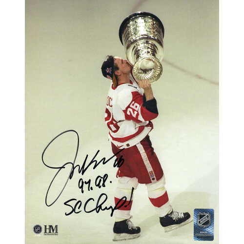 Joe Kocur Signed Detroit Red Wings Kissing Stanley Cup 8x10 Photo w/97, 98 SC Champ