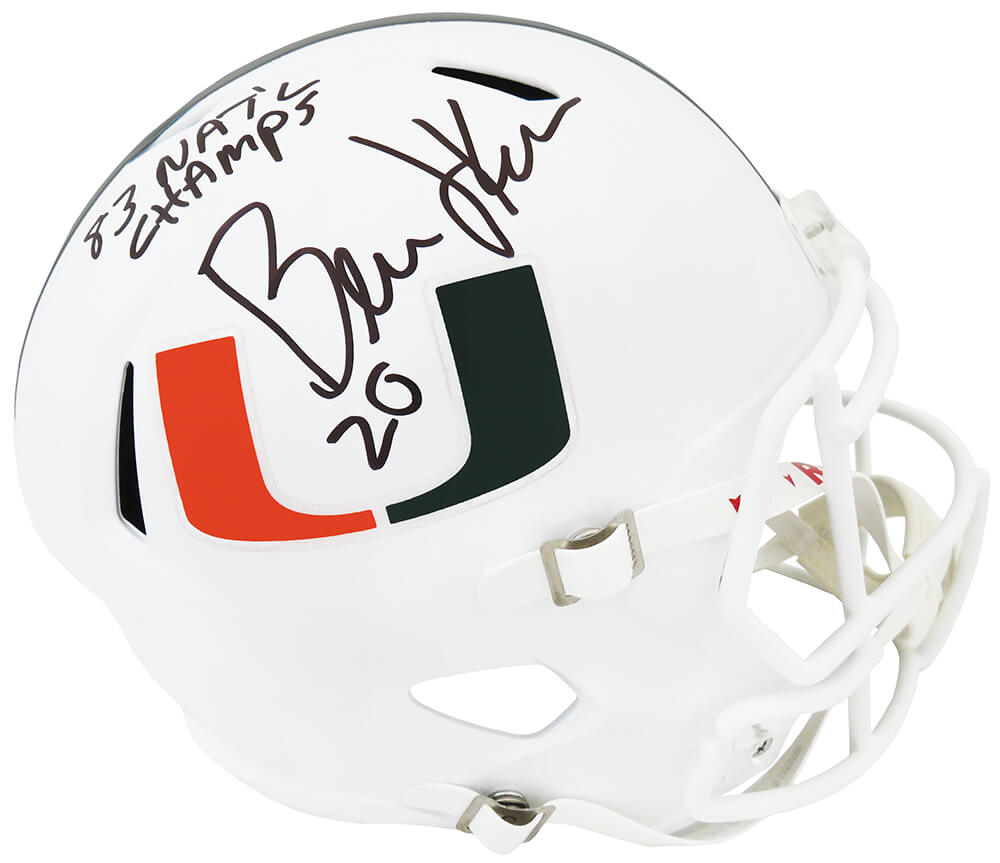 Bernie Kosar Signed Miami Hurricanes White Riddell Full Size Speed Replica  Helmet w/83 Nat'l Champs