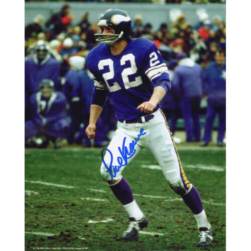 Paul Krause Signed Minnesota Vikings Purple Jersey Action 8x10 Photo