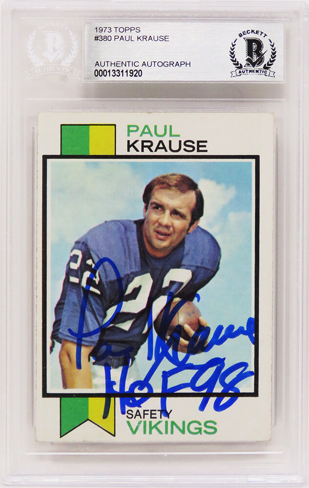 Paul Krause Signed Minnesota Vikings 1973 Topps Football Card #380
