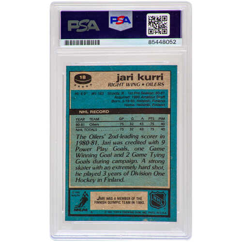 Jari Kurri Signed Edmonton Oilers 1981-82 Topps Rookie Hockey Card #18 w/HOF'01 - (PSA Encapsulated) - Image 2