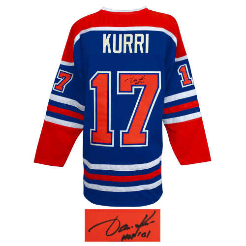 Jari Kurri Signed Blue Throwback Custom Hockey Jersey w/HOF'01 - Image 2