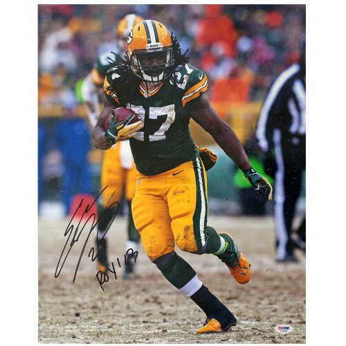 Eddie Lacy Signed GB Packers Running With Ball Action 16×20 Photo w/ROY'13 - (PSA)