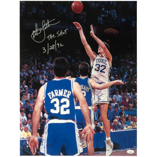 Christian Laettner Signed Duke Shot Vertical Close Up 16x20 w/The Shot 3-28-92 - (JSA)