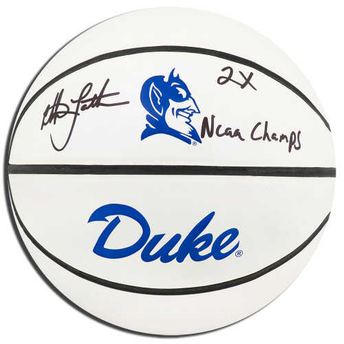 Christian Laettner Signed Duke Blue Devils Rawlings White Logo Basketball w/2x NCAA Champs