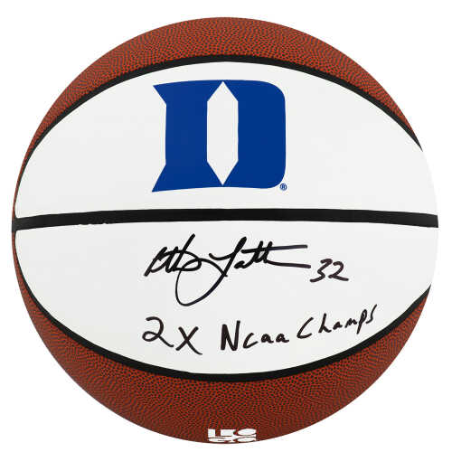 Christian Laettner Signed Duke Blue Devils Logo Brands White Logo Basketball w/2x NCAA Champs