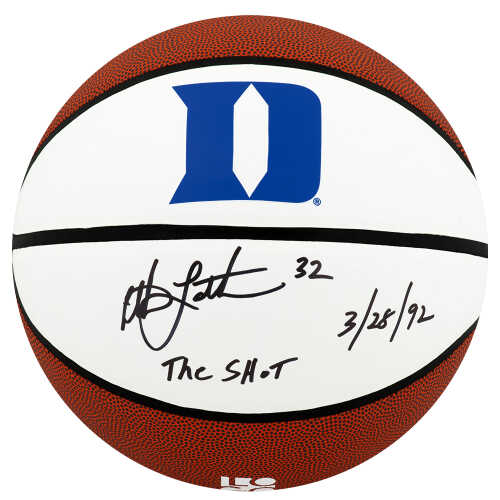 Christian Laettner Signed Duke Blue Devils Logo Brands White Logo Basketball w/The Shot 3-28-92