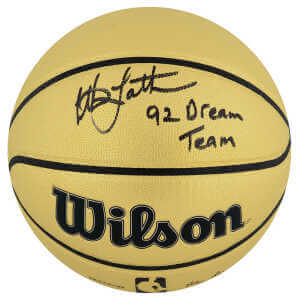 Christian Laettner Signed Wilson Gold Full Size NBA Basketball w/1992 Dream Team