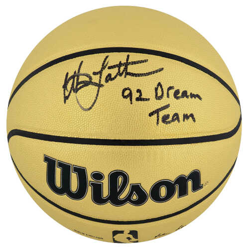 Christian Laettner Signed Wilson Gold Full Size NBA Basketball w/1992 Dream Team