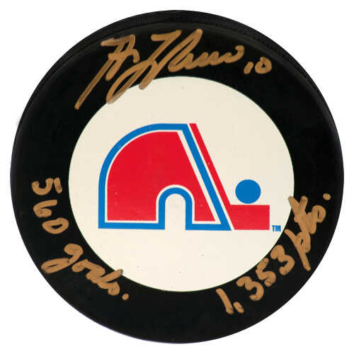 Guy Lafleur Signed Quebec Nordiques Logo Hockey Puck w/560 Goals, 1353 Pts - (JSA COA)