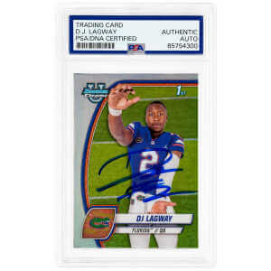 DJ Lagway Signed 2024 Bowman Chrome Refractor (1st Bowman) Football Trading Card #63 - (PSA Encapsulated)