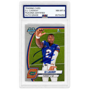 DJ Lagway Signed 2024 Bowman Chrome Refractor (1st Bowman) Football Trading Card #63 - (PSA - Auto Grade 8)