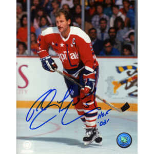 Rod Langway Signed Capitals Red Jersey Action 8x10 Photo w/HOF'02