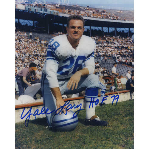 Yale Lary Signed Lions Kneel Pose 8x10 Photo w/HOF'79