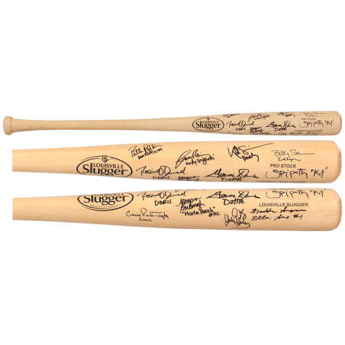 A League Of Their Own (Rockford Peaches) Cast Signed Louisville Slugger Blonde Baseball Bat (11 Signatures - w/Character Names) - Image 2