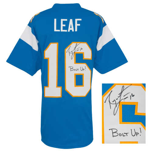 Ryan Leaf Signed Powder Blue Custom Football Jersey w/Bolt Up - Image 2