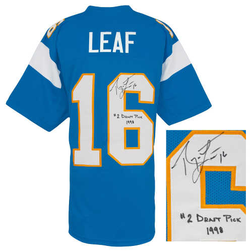 Ryan Leaf Signed Powder Blue Custom Football Jersey w/#2 Draft Pick 1998 - Image 2