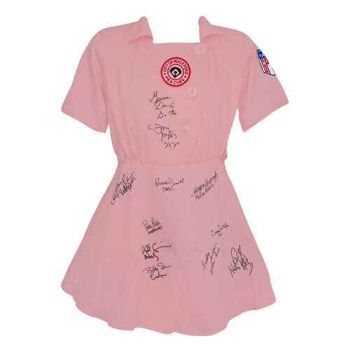 A League Of Their Own Cast Signed Rockford Peaches Pink Costume Baseball Jersey (11 Signatures - w/Character Names)