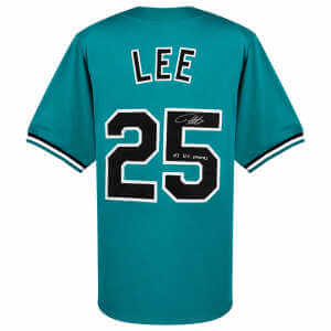 Derrek Lee Signed Teal Throwback Custom Baseball Jersey w/03 WS Champs