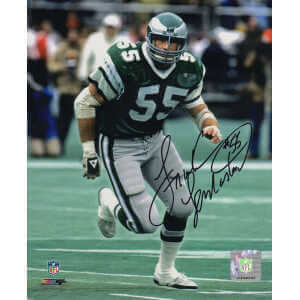 Frank LeMaster Signed Philadelphia Eagles Green Jersey Action 8x10 Photo