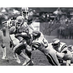Frank LeMaster Signed Philadelphia Eagles B&W Tackle Action vs Falcons 16x20 Photo