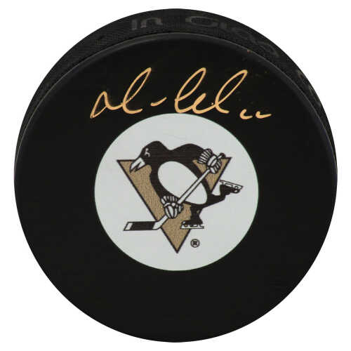 Mario Lemieux Signed Pittsburgh Penguins Team Logo Hockey Puck (In Gold) - (PSA Holo)