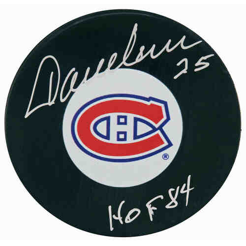 Jacques Lemaire Signed Montreal Canadiens Team Logo Hockey Puck w/HOF'84