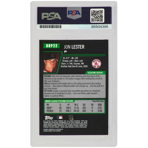 Jon Lester Signed Boston Red Sox 2006 Bowman Draft Rookie Baseball Card #BDP22 - (PSA Encapsulated) - Image 2