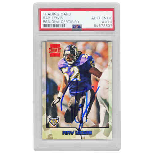 Ray Lewis Signed Baltimore Ravens 1996 Topps Stadium Club Football Rookie Card #351 (PSA Encapsulated)