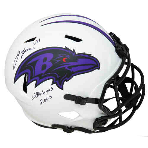 Jamal Lewis Signed Baltimore Ravens Lunar Eclipse White Matte Riddell Full Size Speed Replica Helmet w/2,066 Yards 2003