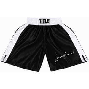 Lennox Lewis Signed Title Black With White Boxing Trunks