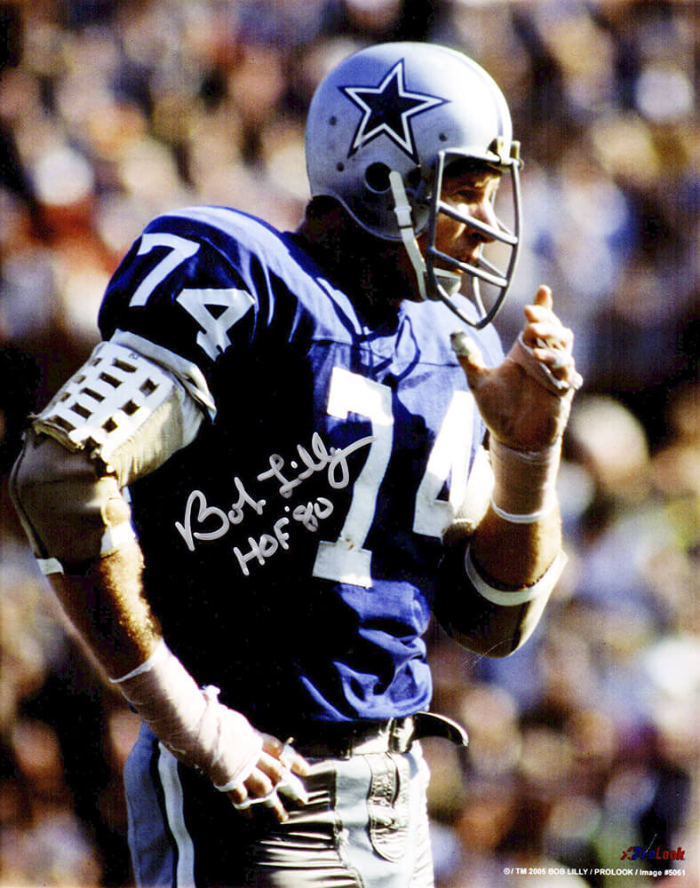 Bob Lilly Signed Dallas Cowboys Navy Jersey 8x10 Photo w/HOF'80