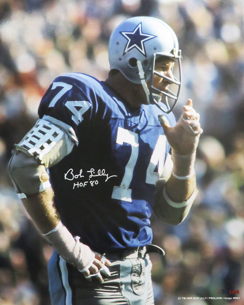 Bob Lilly Signed Dallas Cowboys Navy Jersey 16x20 Photo w/HOF'80